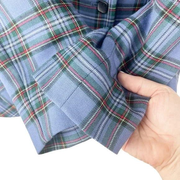 Vintage Pendleton Blue Plaid Virgin Wool Dainty Feminine Cropped Blazer Size 14 - Picture 7 of 8